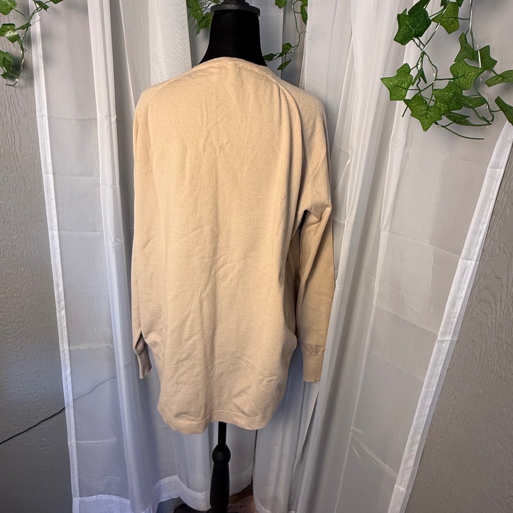Joh Cashmere Womens Tan Beige V-Neck Curved Hem Sweater With Cashmere Blend M - Picture 4 of 6